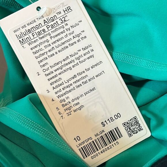 Lululemon Align High-Rise Mini-Flared Pant 32" Maldives Green size 10 NWT - Picture 5 of 7